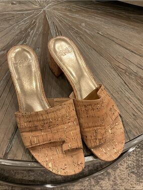 Donald J. Pliner Cork Sandals with Gold Accents